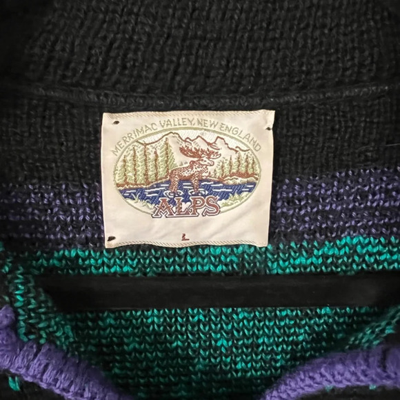 Alps Vintage 1990s Nordic Style Button Knit Funky Print Sweater Size Large - Picture 5 of 6